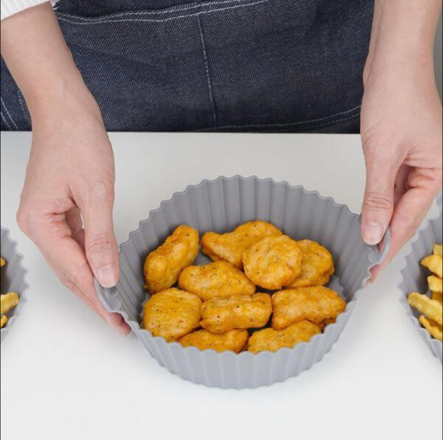 Silicone Air Fryer Basket in use with nuggets