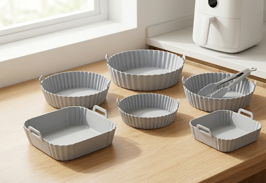 Silicone Air Fryer Basket Set - round and rectangular